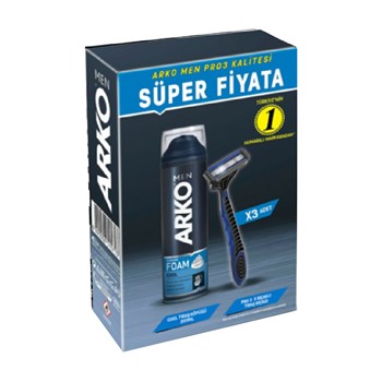 Arko Men Tıraş Köpüğü Shaving Foam Cool Tıraş Köpüğü 200ml+Pro 3 3 Bıçaklı Tıraş Bıçağı x3 Adet 