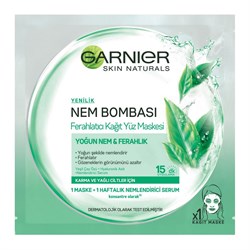 Garnier Nem Bombası Ferahlatıcı Kağıt Yüz Maskesi / Karma ve Yağlı Ciltler